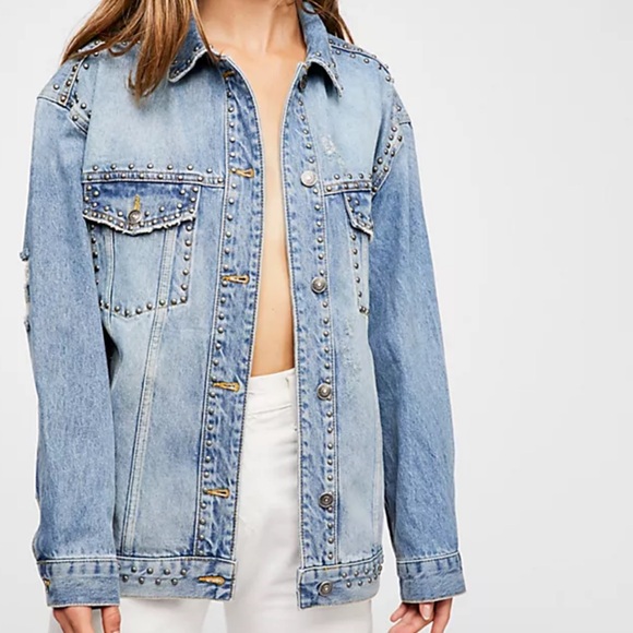 Free People Jackets & Blazers - ☀️ FREE PEOPLE Studded Denim Trucker Jacket